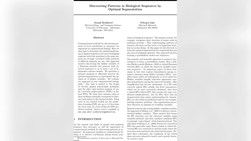 Discovering Patterns in Biological Sequences by Optimal Segmentation