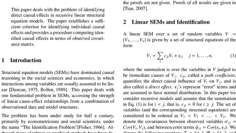 A Criterion for Parameter Identification in Structural Equation Models