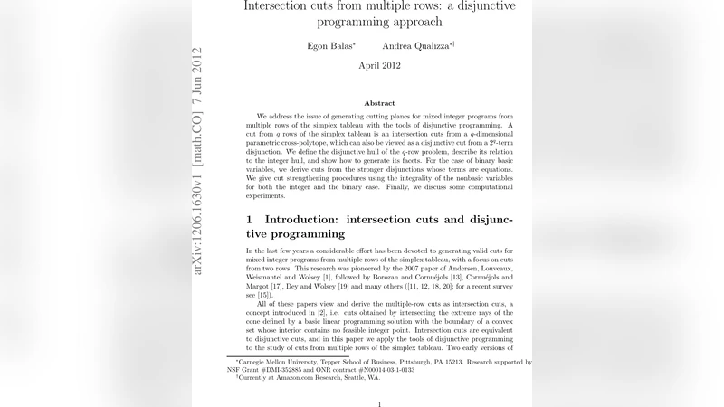 Intersection cuts from multiple rows: a disjunctive programming approach