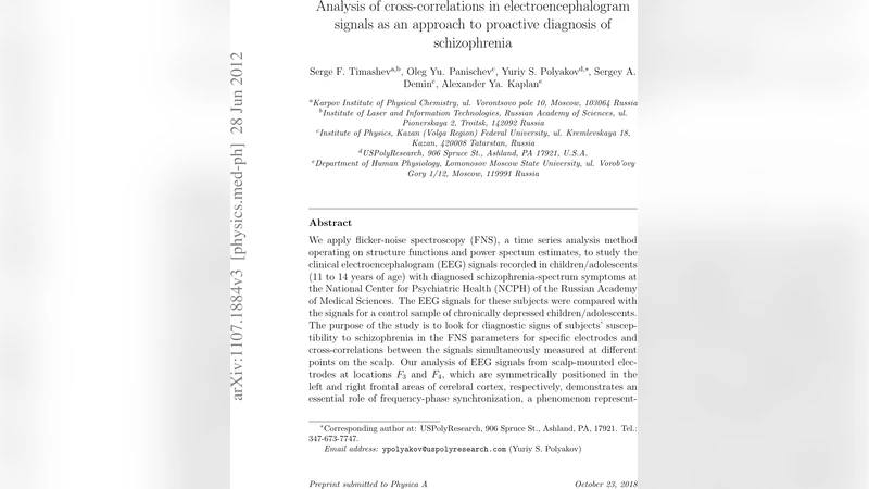 Analysis of cross-correlations in electroencephalogram signals as an   approach to proactive diagnosis of schizophrenia