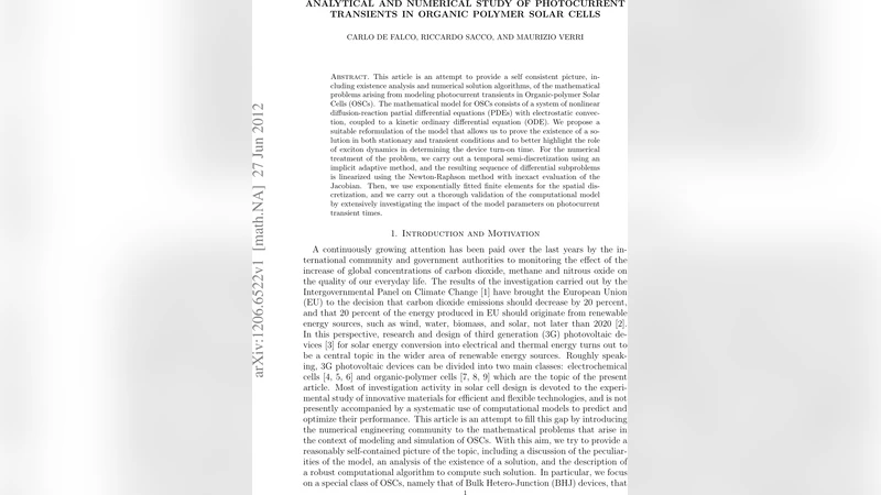 Analytical and Numerical Study of Photocurrent Transients in Organic   Polymer Solar Cells