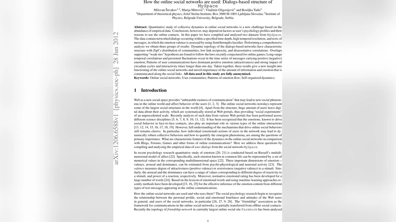 How the online social networks are used: Dialogs-based structure of   MySpace