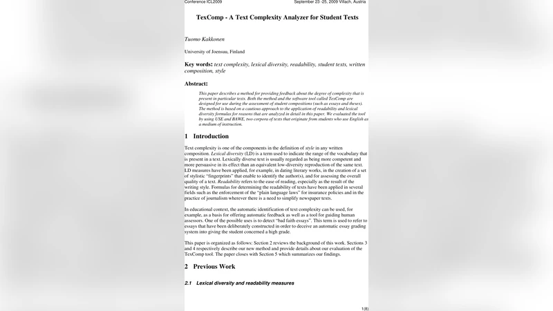 TexComp - A Text Complexity Analyzer for Student Texts
