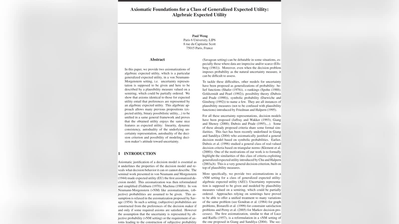 Axiomatic Foundations for a Class of Generalized Expected Utility:   Algebraic Expected Utility