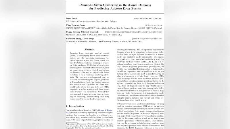 Demand-Driven Clustering in Relational Domains for Predicting Adverse   Drug Events