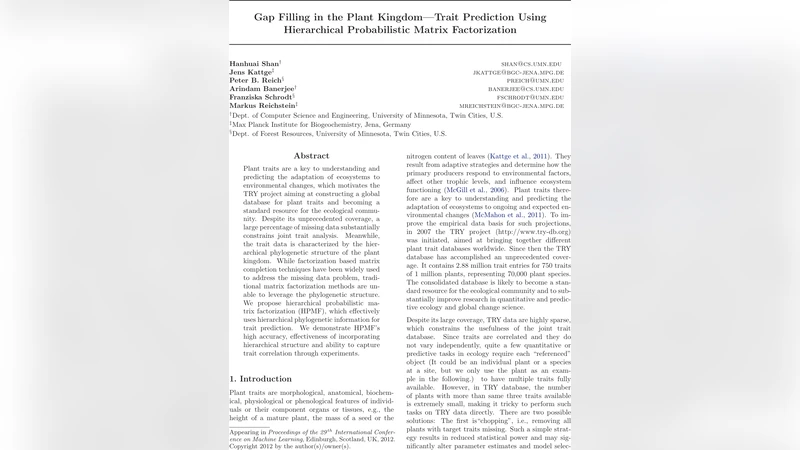 Gap Filling in the Plant Kingdom---Trait Prediction Using Hierarchical   Probabilistic Matrix Factorization