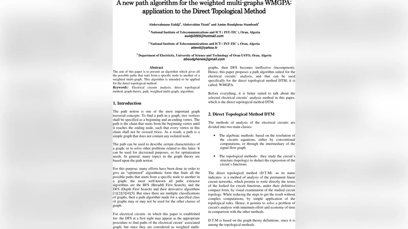 A new path algorithm for the weighted multi-graphs WMGPA: application to   the Direct Topological Method