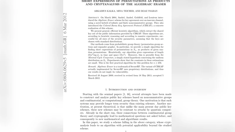 Short expressions of permutations as products and cryptanalysis of the   Algebraic Eraser