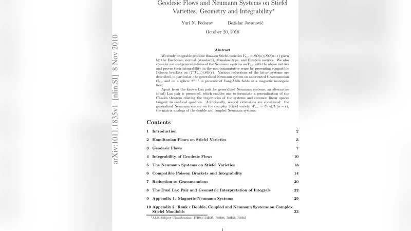 Geodesic Flows and Neumann Systems on Stiefel Varieties. Geometry and   Integrability