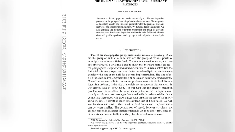The ElGamal cryptosystem over circulant matrices