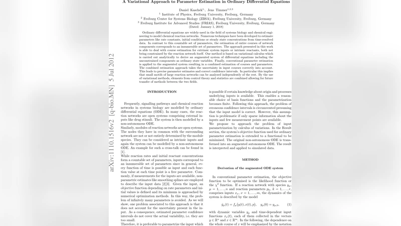 A Variational Approach to Parameter Estimation in Ordinary Differential   Equations