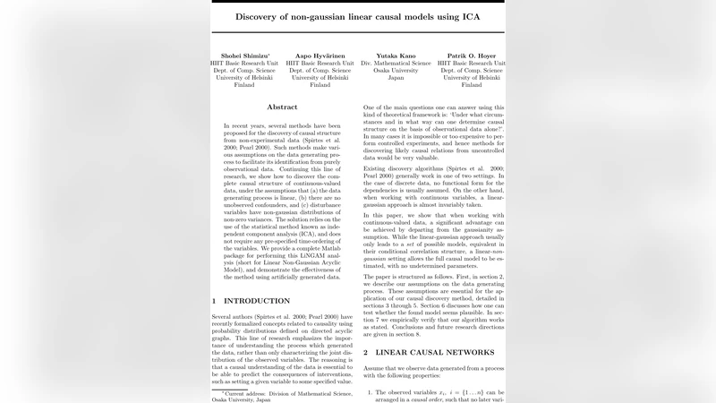 Discovery of non-gaussian linear causal models using ICA