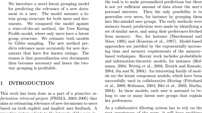 Two-Way Latent Grouping Model for User Preference Prediction