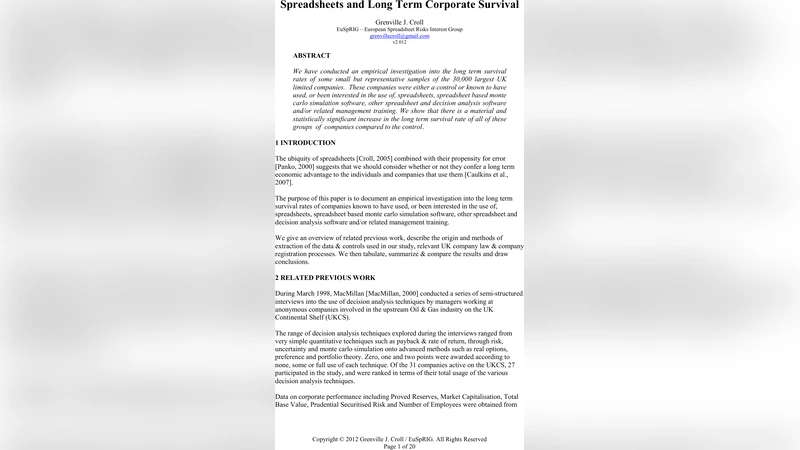Spreadsheets and Long Term Corporate Survival