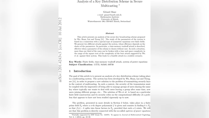 Analysis of a Key Distribution Scheme in Secure Multicasting