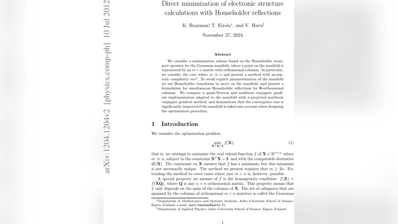 Direct minimization of electronic structure calculations with   Householder reflections