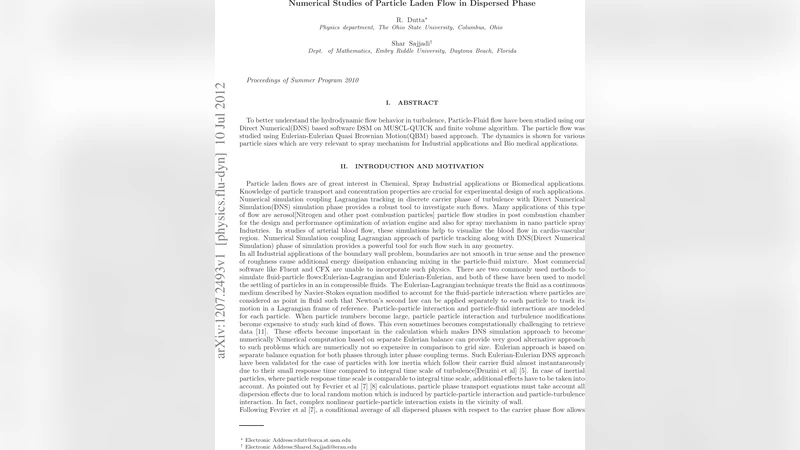 Numerical Studies of Particle Laden Flow in Dispersed Phase