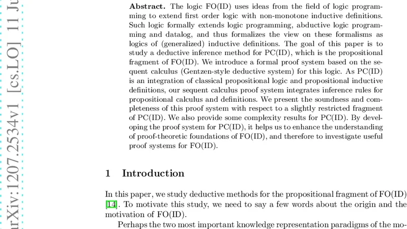 LPC(ID): A Sequent Calculus Proof System for Propositional Logic   Extended with Inductive Definitions
