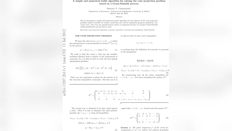 A simple and numerical stable algorithm for solving the cone projection   problem based on a Gram-Schmidt process
