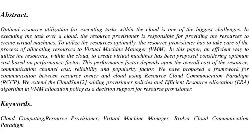 Efficient Resource Allocation in Resource provisioning policies over   Resource Cloud Communication Paradigm