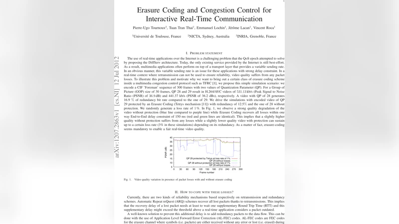 Erasure Coding and Congestion Control for Interactive Real-Time   Communication