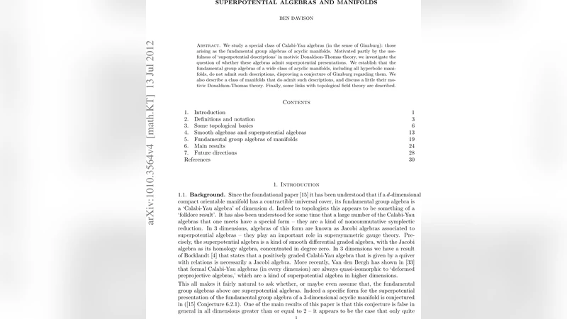 Superpotential algebras and manifolds