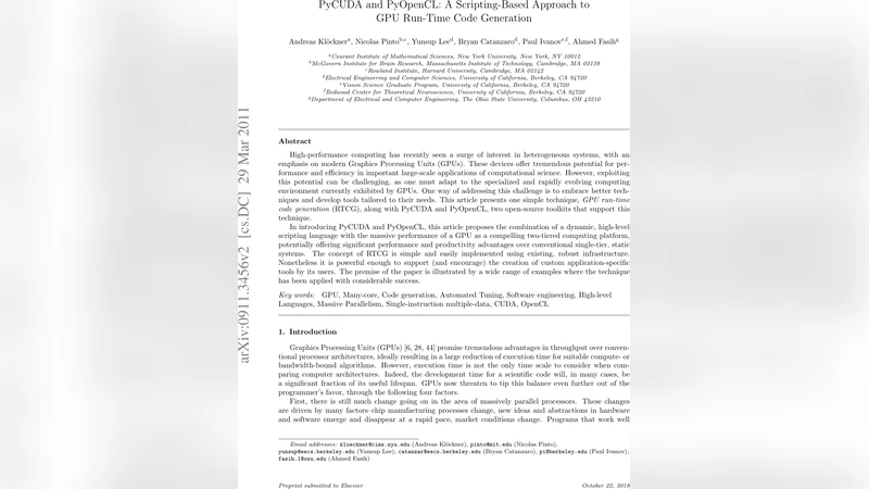 PyCUDA and PyOpenCL: A Scripting-Based Approach to GPU Run-Time Code   Generation