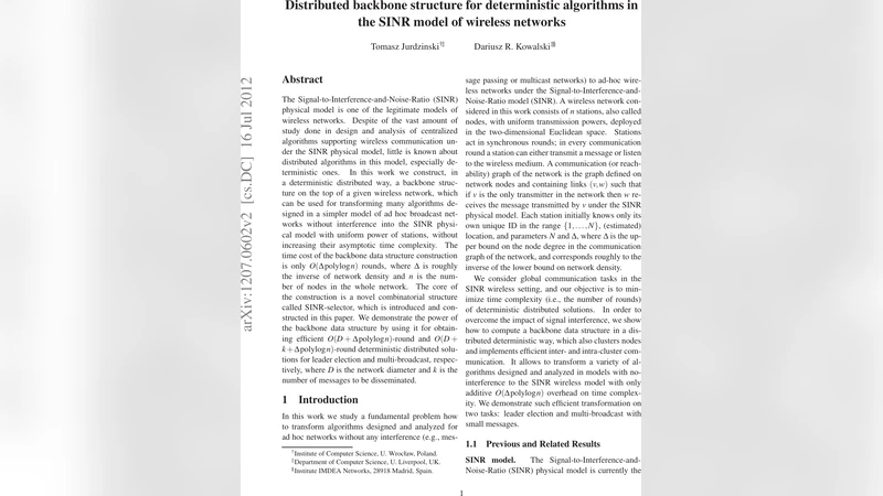 Distributed backbone structure for deterministic algorithms in the SINR   model of wireless networks