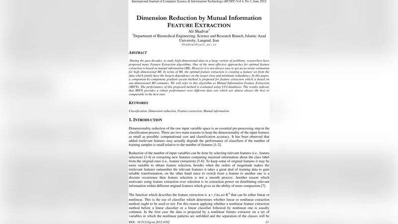 Dimension Reduction by Mutual Information Feature Extraction