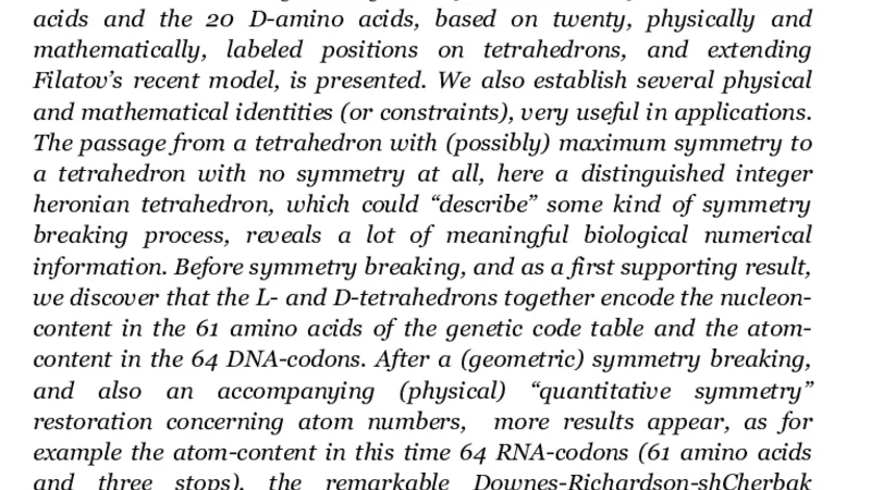 The irregular (integer) tetrahedron as a warehouse of biological   information