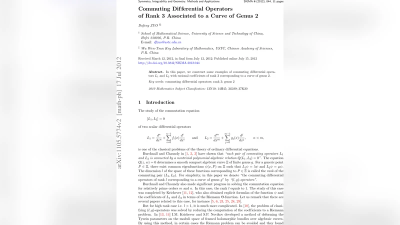 Commuting Differential Operators of Rank 3 Associated to a Curve of   Genus 2