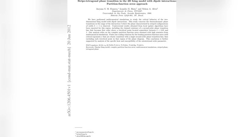Stripe-tetragonal phase transition in the 2D Ising model with dipole   interactions: Partition-function zeros approach