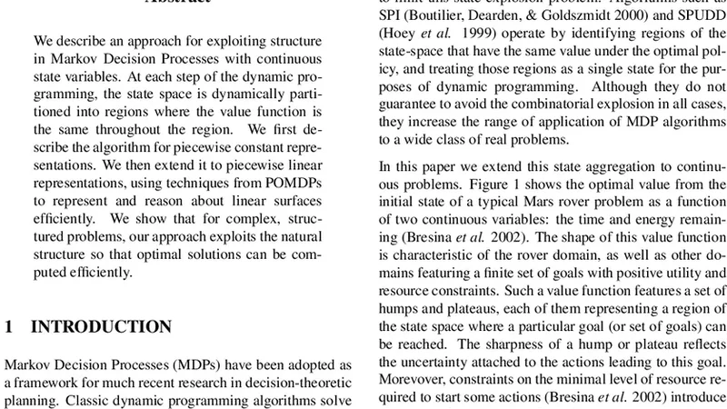 Dynamic Programming for Structured Continuous Markov Decision Problems