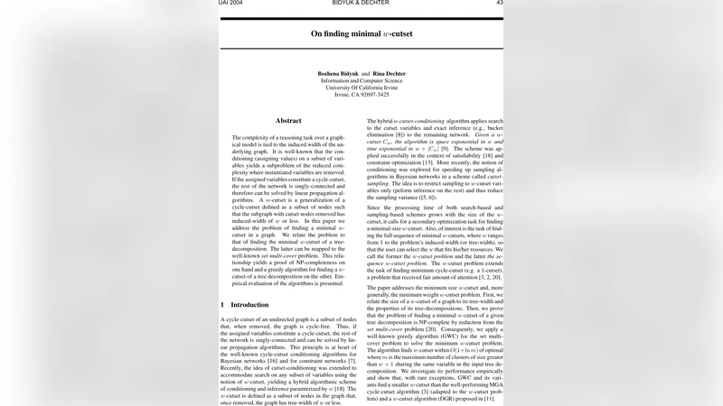 On finding minimal w-cutset