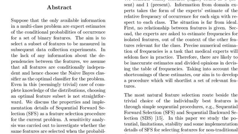 Pre-Selection of Independent Binary Features: An Application to   Diagnosing Scrapie in Sheep