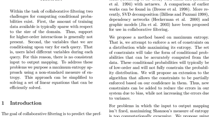 Maximum Entropy for Collaborative Filtering
