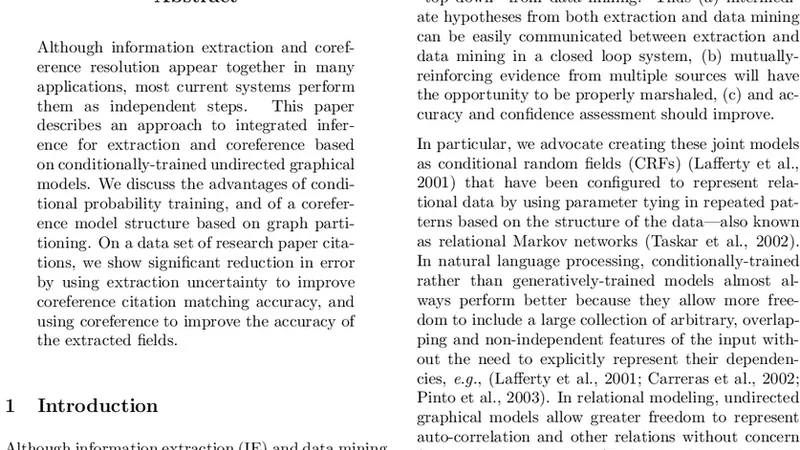 An Integrated, Conditional Model of Information Extraction and   Coreference with Applications to Citation Matching