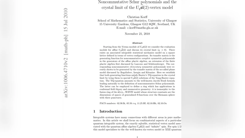 Noncommutative Schur polynomials and the crystal limit of the U_q   sl(2)-vertex model