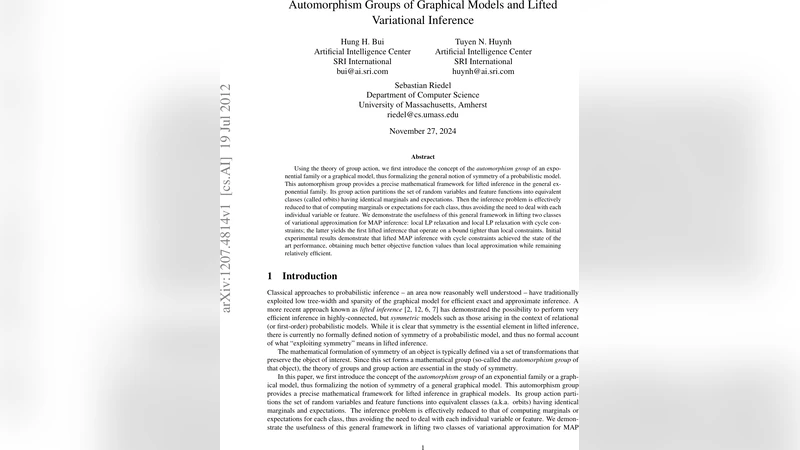 Automorphism Groups of Graphical Models and Lifted Variational Inference
