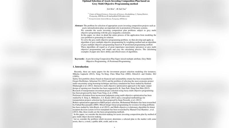 Optimal Selection of Assets Investing Composition Plan based on Grey   Multi Objective Programming method