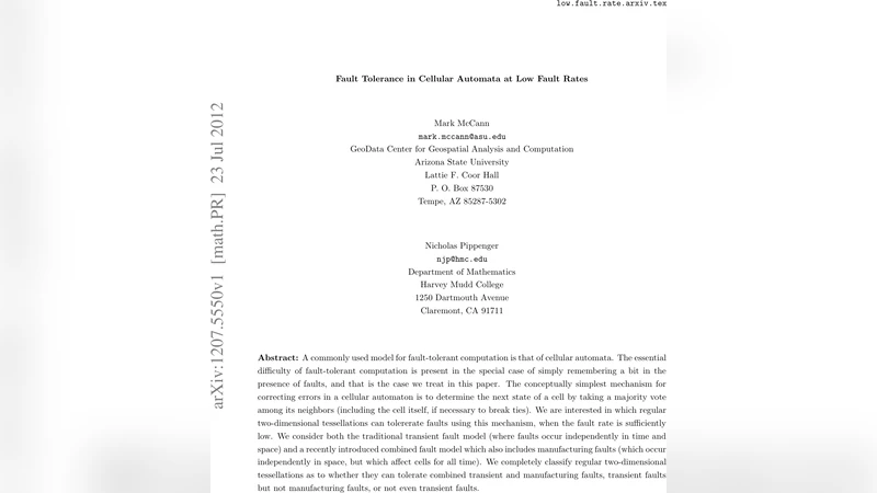 Fault Tolerance in Cellular Automata at Low Fault Rates
