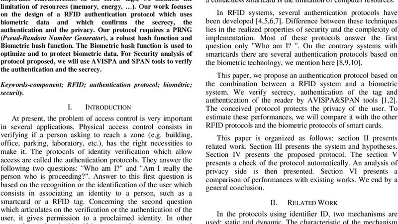 An Authentication Protocol Based on Combined RFID-Biometric System   RFID-Biometric System