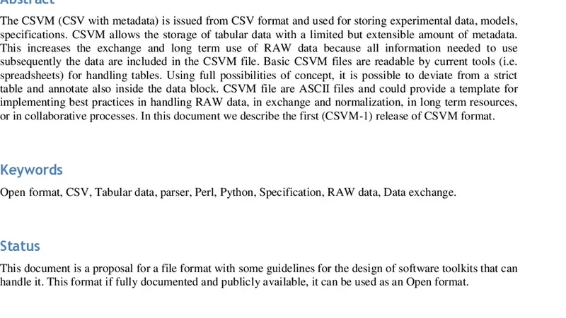 Technical Report: CSVM format for scientific tabular data