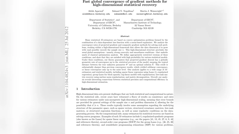 Fast global convergence of gradient methods for high-dimensional   statistical recovery
