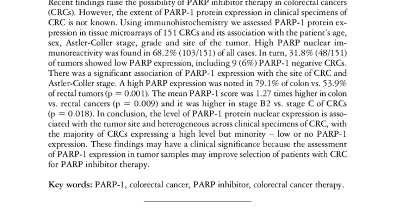 Colorectal cancers differ in respect of PARP-1 protein expression