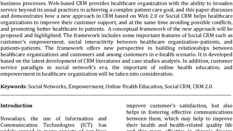 Framework of Social Customer Relationship Management in E-Health   Services
