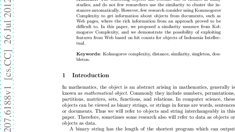Kolmogorov Complexity: Clustering Objects and Similarity