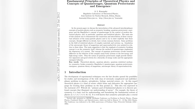 Fundamental Principles of Theoretical Physics and Concepts of   Quasiaverages, Quantum Protectorate and Emergence
