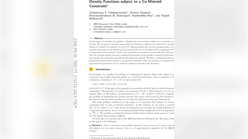 Density Functions subject to a Co-Matroid Constraint