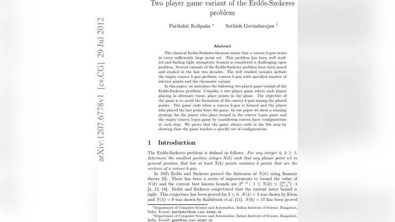 Two player game variant of the Erdos-Szekeres problem